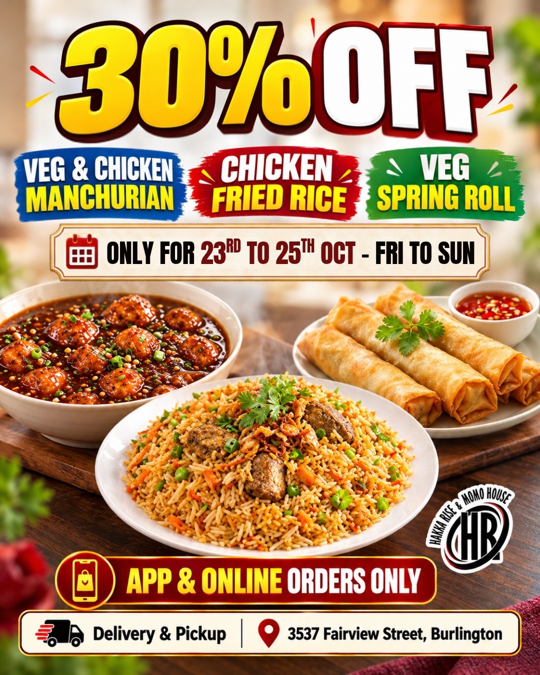 30% Off - Veg & Chicken Manchurian, Chicken Fried Rice, Veg Spring Roll